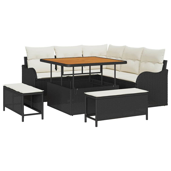 Havesofa Sæt 8 stk. Sort polyrattan