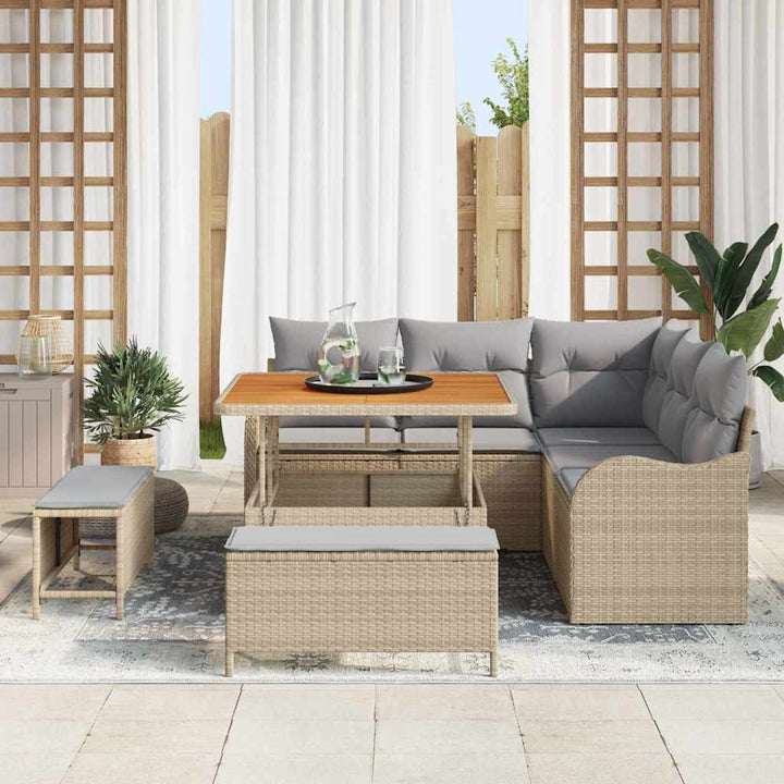 Havesofa Sæt med pude 8 pcs Beige polyrattan