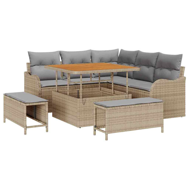 Havesofa Sæt med pude 8 pcs Beige polyrattan