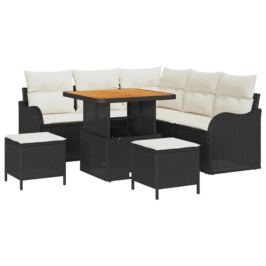 Havesofa Sæt 8 stk. Sort polyrattan