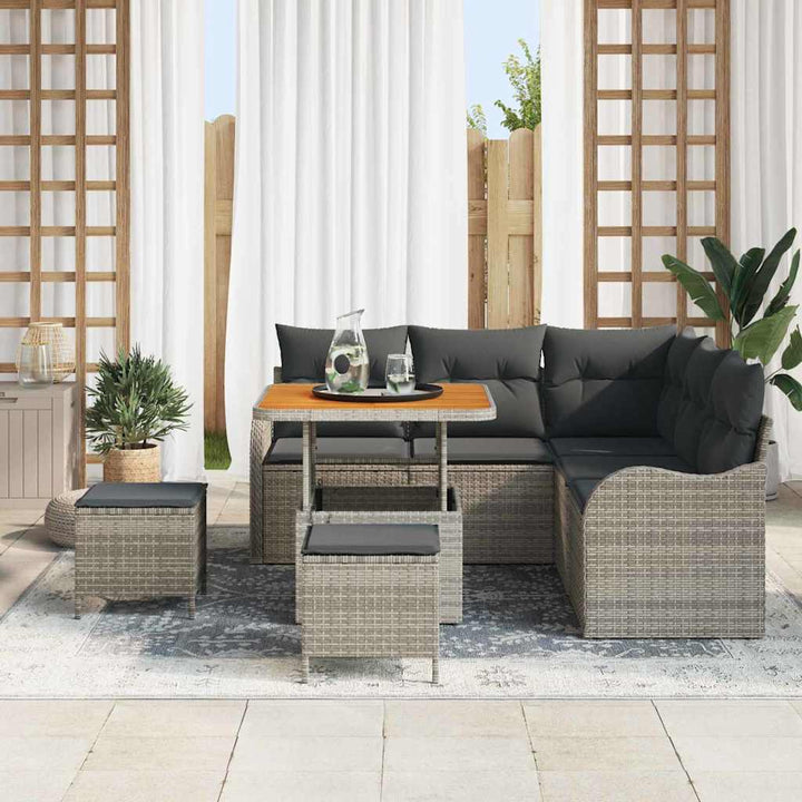 Havesofa Sæt med pude 8 pcs Grå polyrattan