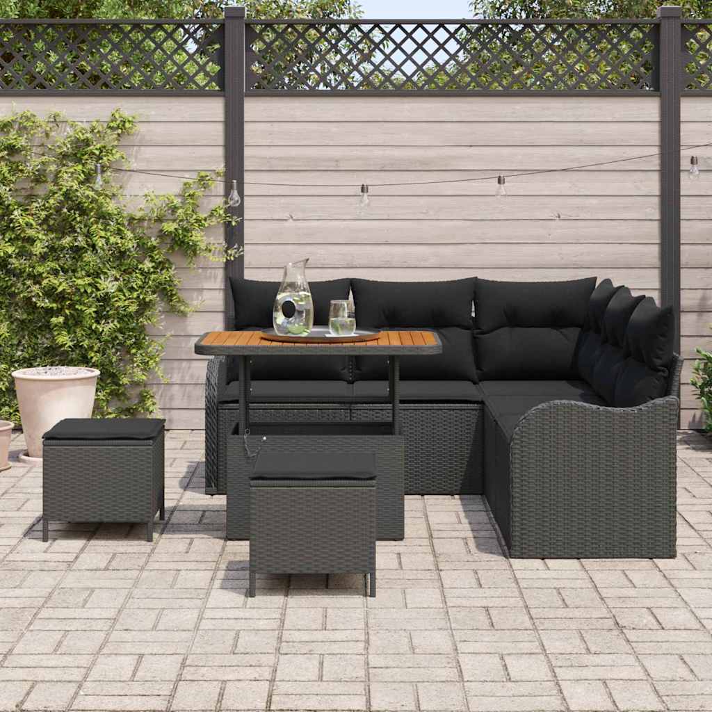 Havesofa Sæt med pude 8 pcs Sort polyrattan