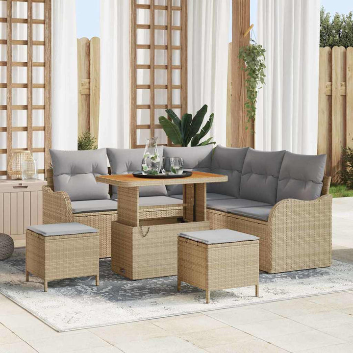 Havesofa Sæt med pude 8 pcs Beige polyrattan