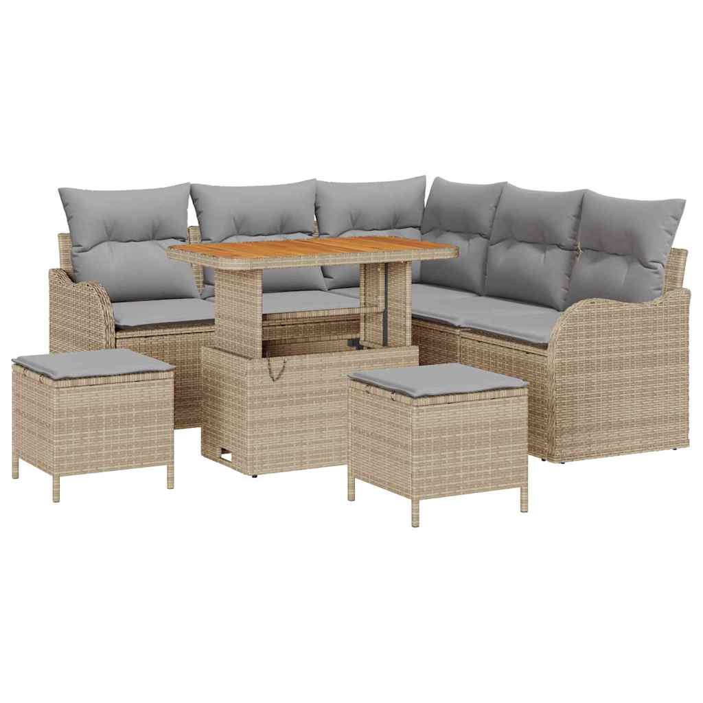 Havesofa Sæt med pude 8 pcs Beige polyrattan