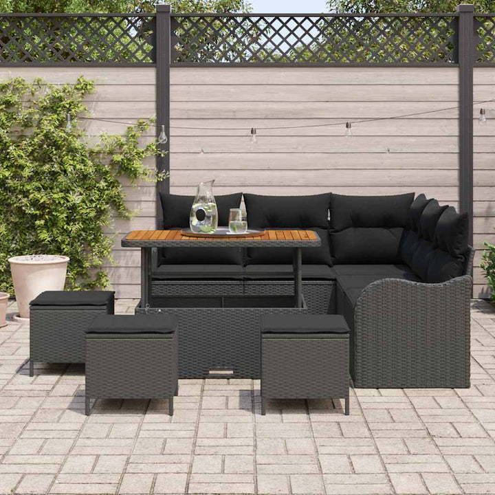 Havesofa Sæt med pude 9 pcs Sort polyrattan