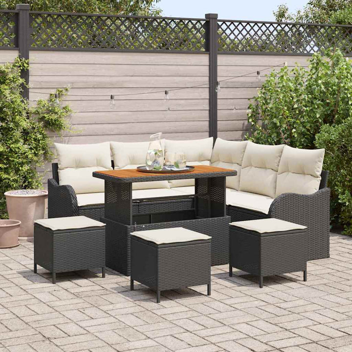 Havesofa Sæt 9 stk. Sort polyrattan