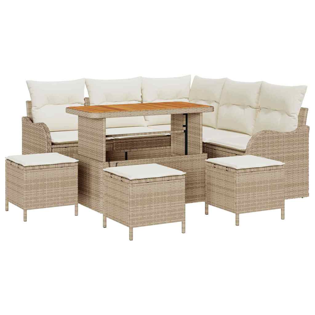 Havesofa Sæt med pude 9 pcs Beige polyrattan