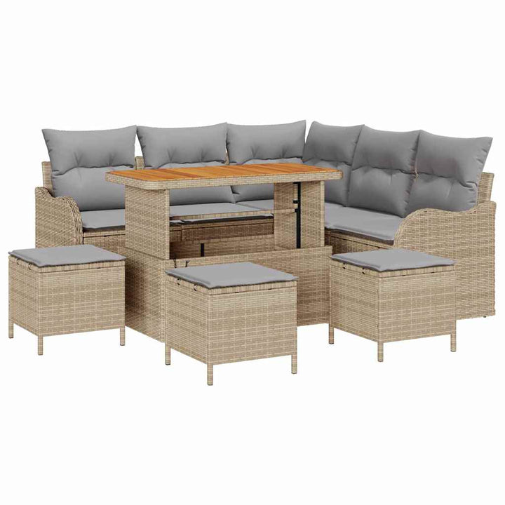 Havesofa Sæt med pude 9 pcs Beige polyrattan