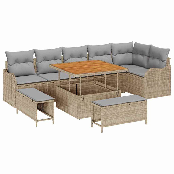 Havesofa Sæt med pude 9 pcs Beige polyrattan