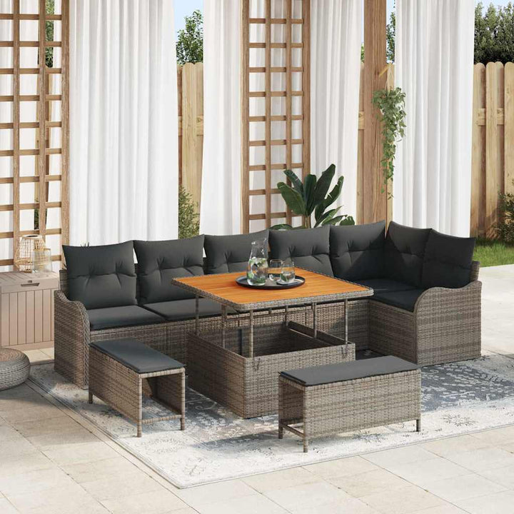 Havesofa Sæt med pude 9 pcs Grå polyrattan
