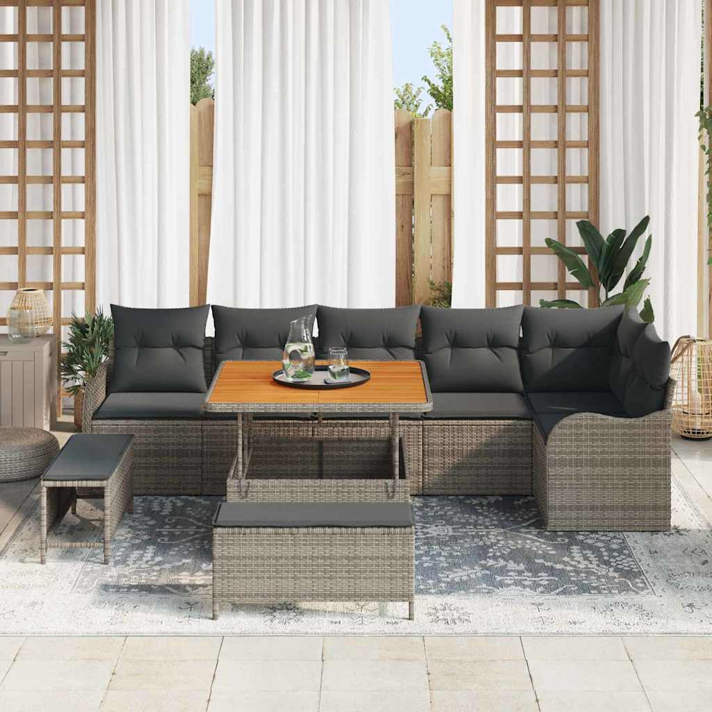 Havesofa Sæt med pude 9 pcs Grå polyrattan