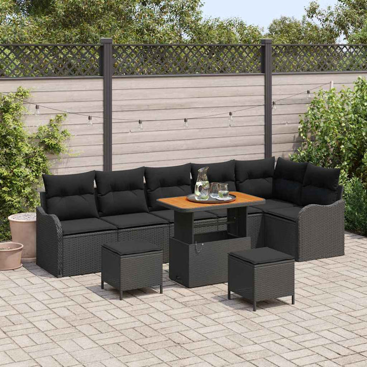 Havesofa Sæt 9 stk. Sort polyrattan