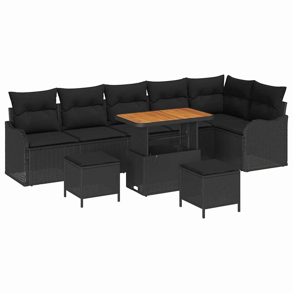 Havesofa Sæt 9 stk. Sort polyrattan