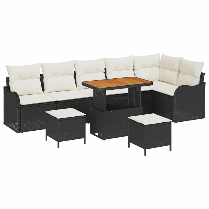 Havesofa Sæt med pude 9 pcs Sort polyrattan