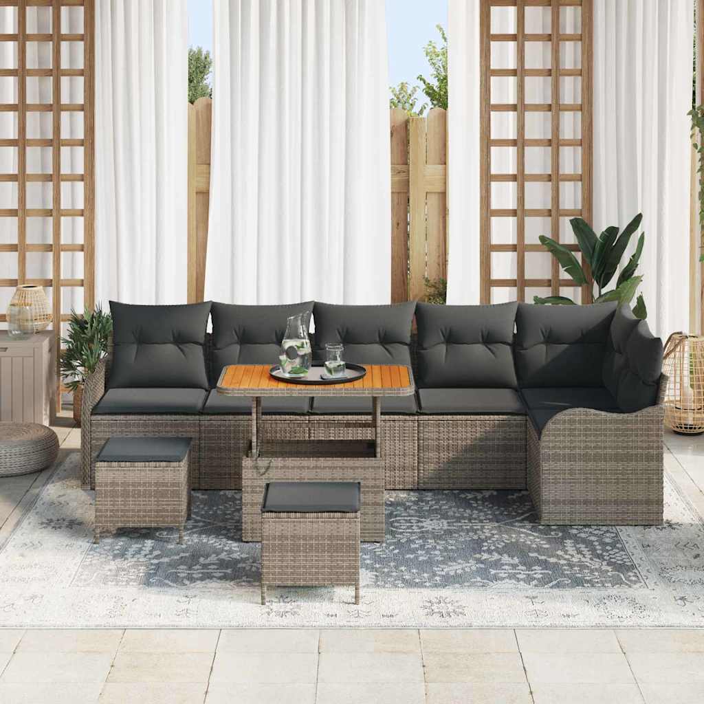 Havesofa Sæt med pude 9 pcs Grå polyrattan