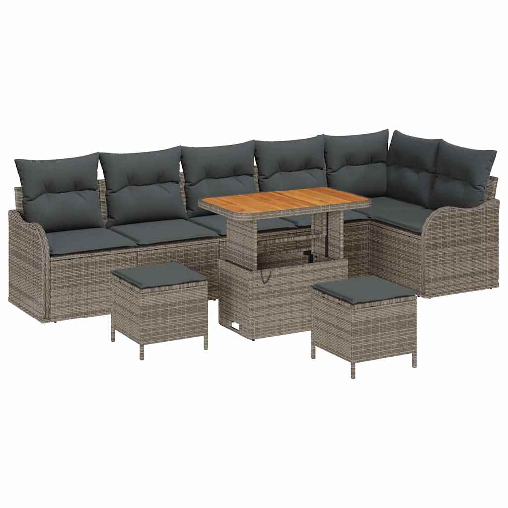 Havesofa Sæt med pude 9 pcs Grå polyrattan