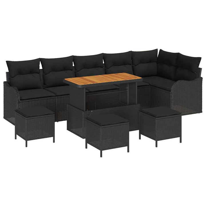 Havesofa Sæt med pude 10 pcs Sort polyrattan