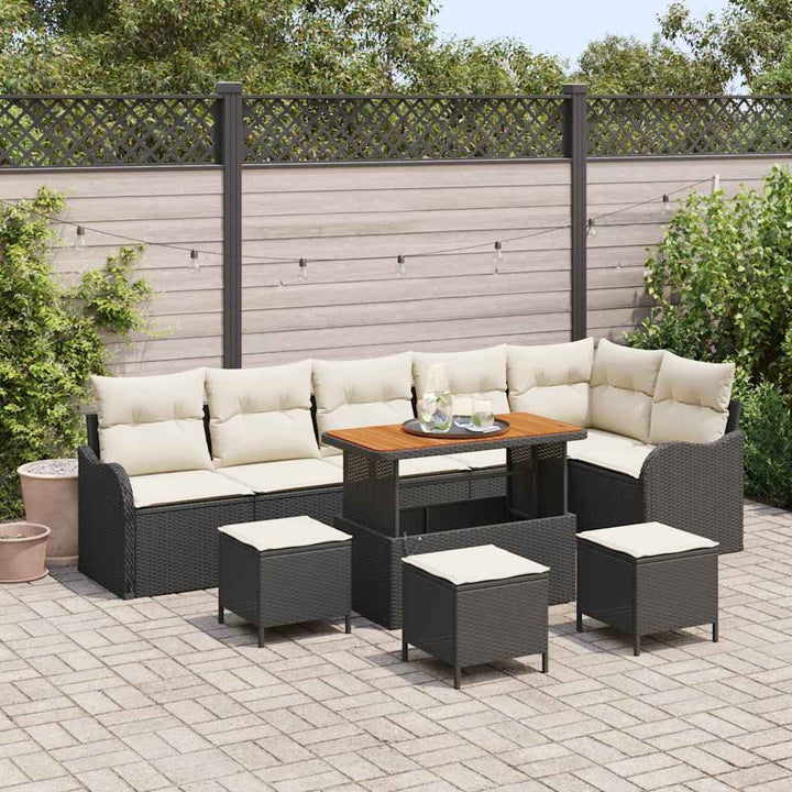 Havesofa Sæt med pude 10 pcs Sort polyrattan