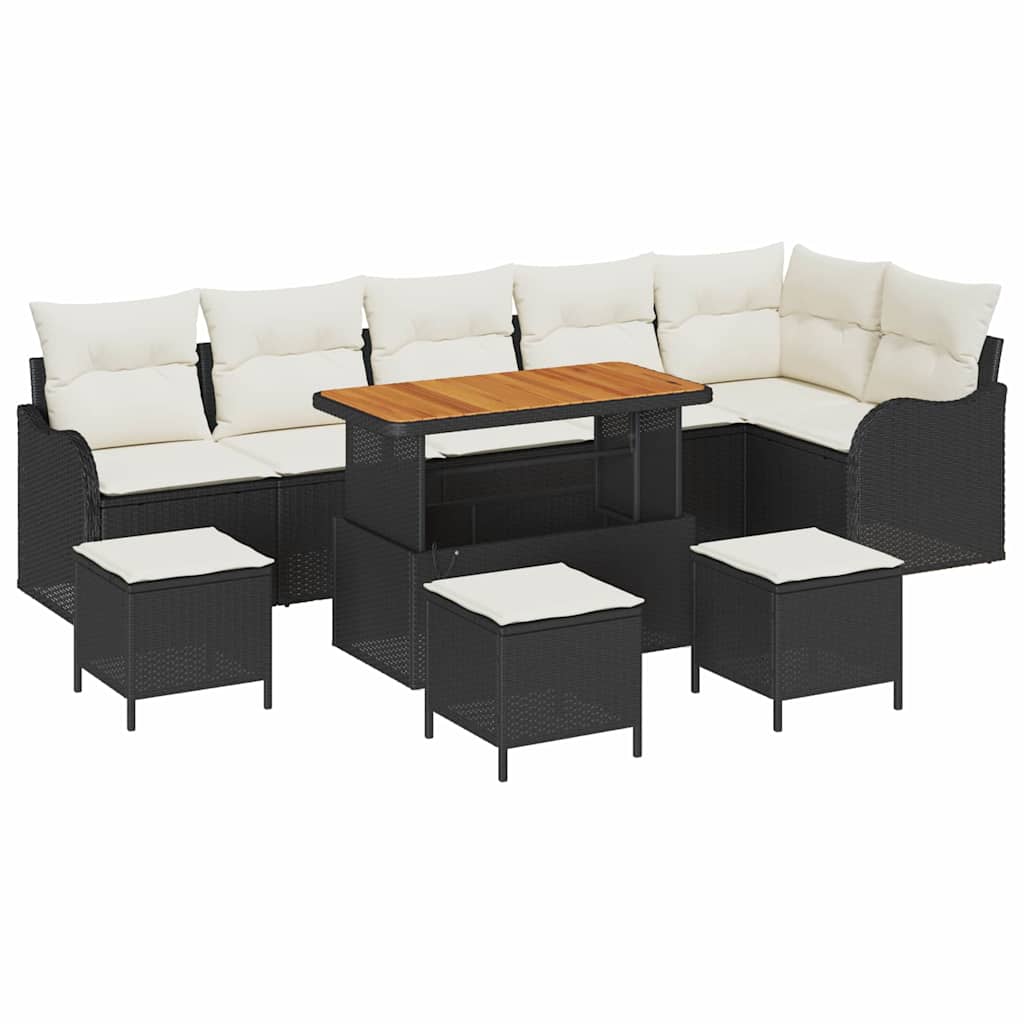 Havesofa Sæt med pude 10 pcs Sort polyrattan