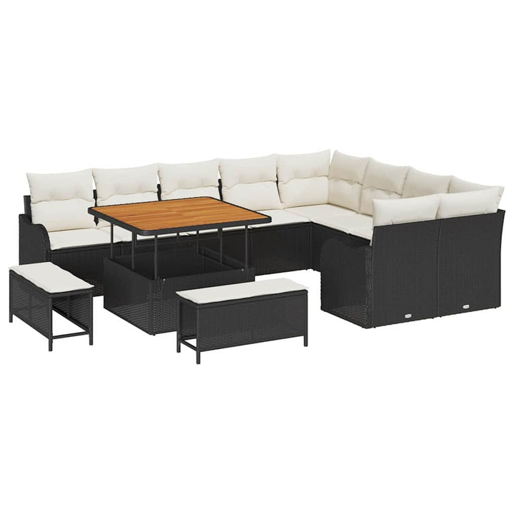 Havesofa Sæt 12 stk. Sort polyrattan