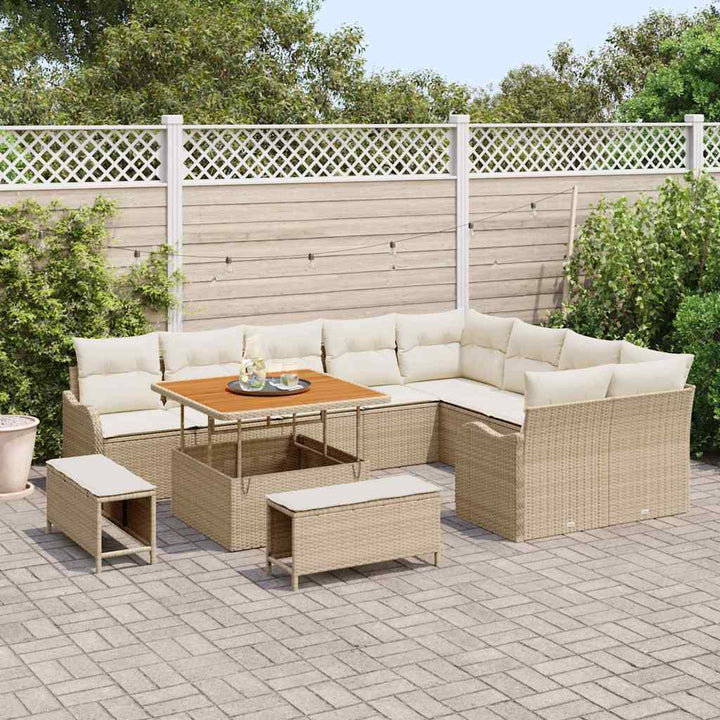 Havesofa Sæt med pude 12 pcs Beige polyrattan