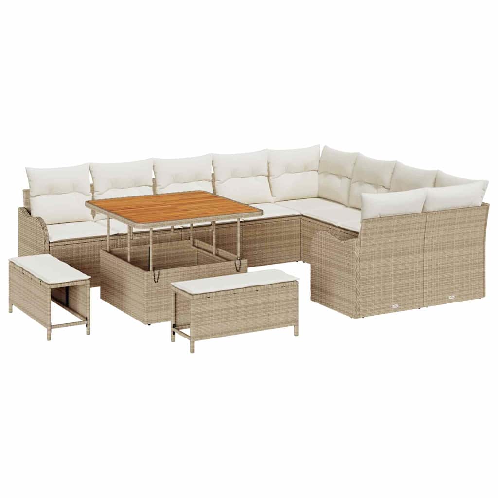 Havesofa Sæt med pude 12 pcs Beige polyrattan