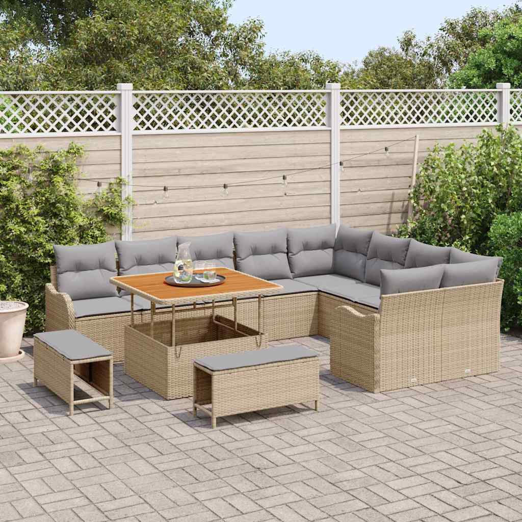 Havesofa Sæt med pude 12 pcs Beige polyrattan