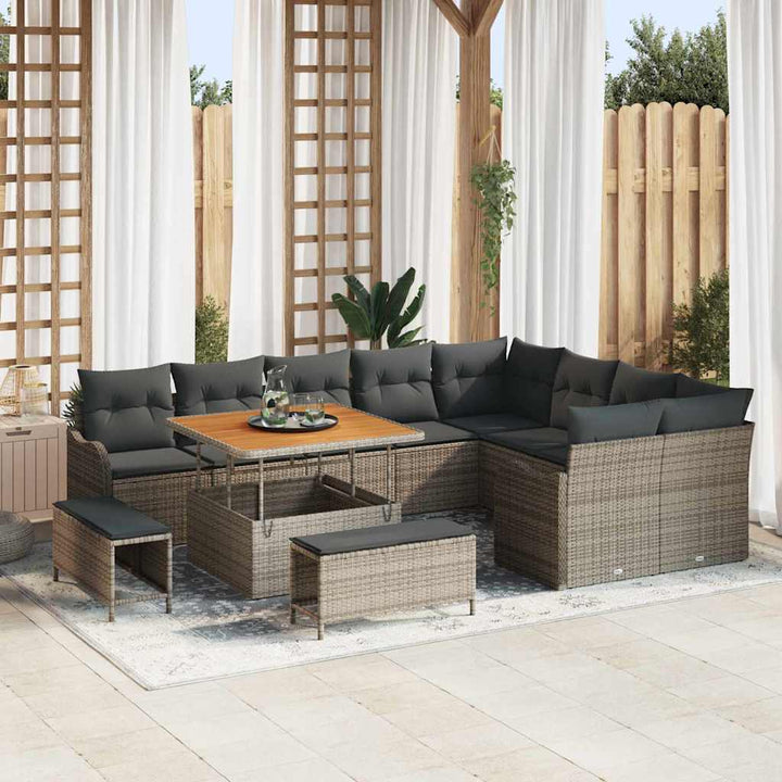 Havesofa Sæt med pude 12 pcs Grå polyrattan
