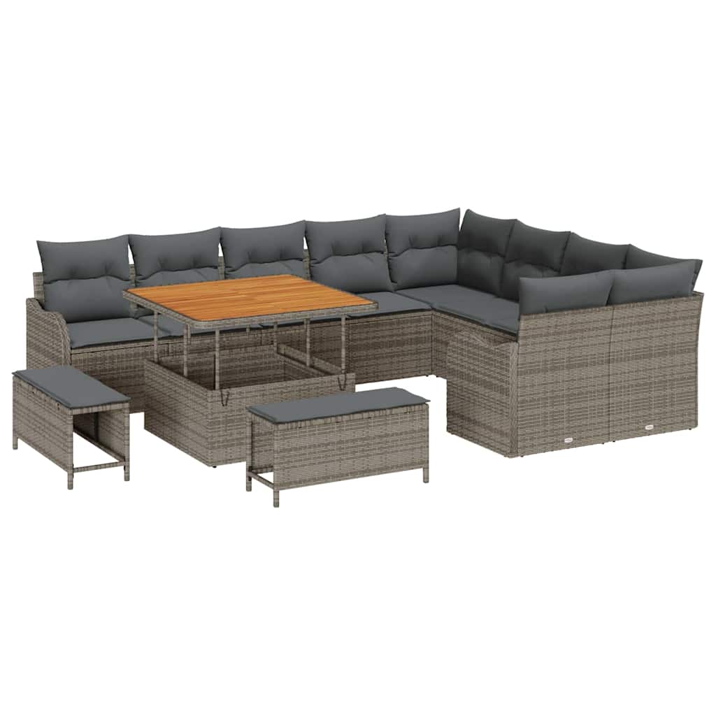 Havesofa Sæt med pude 12 pcs Grå polyrattan