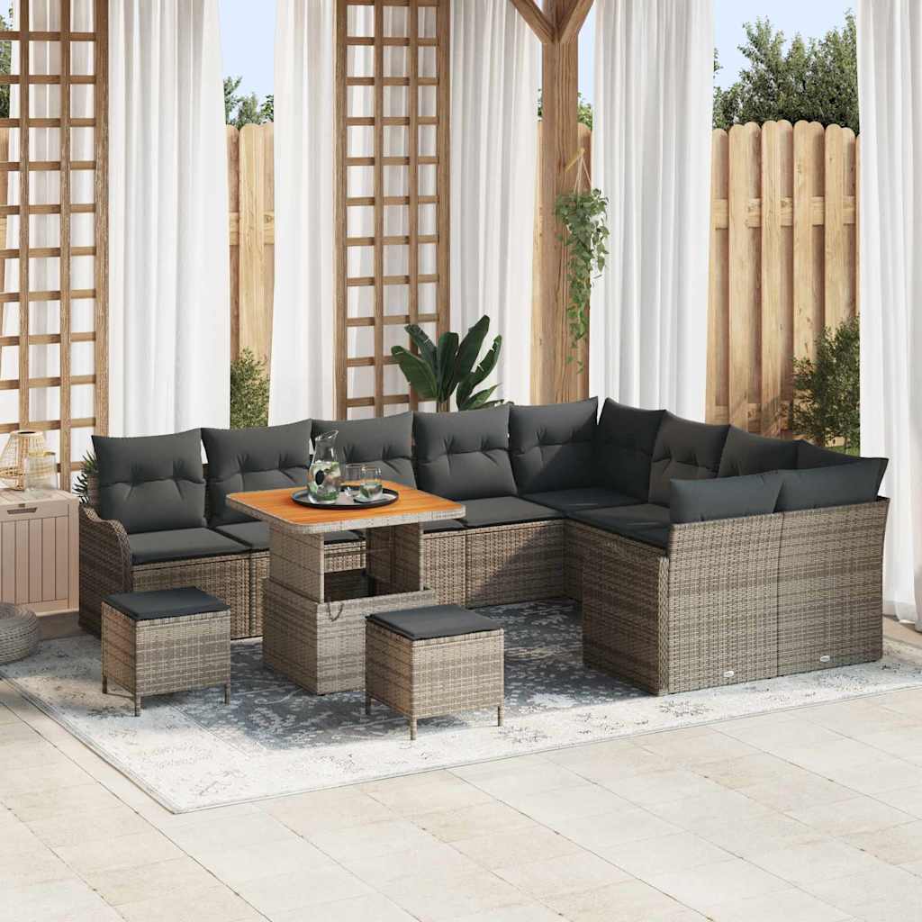 Havesofa Sæt med pude 12 pcs Grå polyrattan