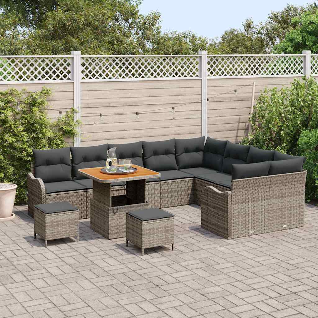 Havesofa Sæt med pude 12 pcs Grå polyrattan