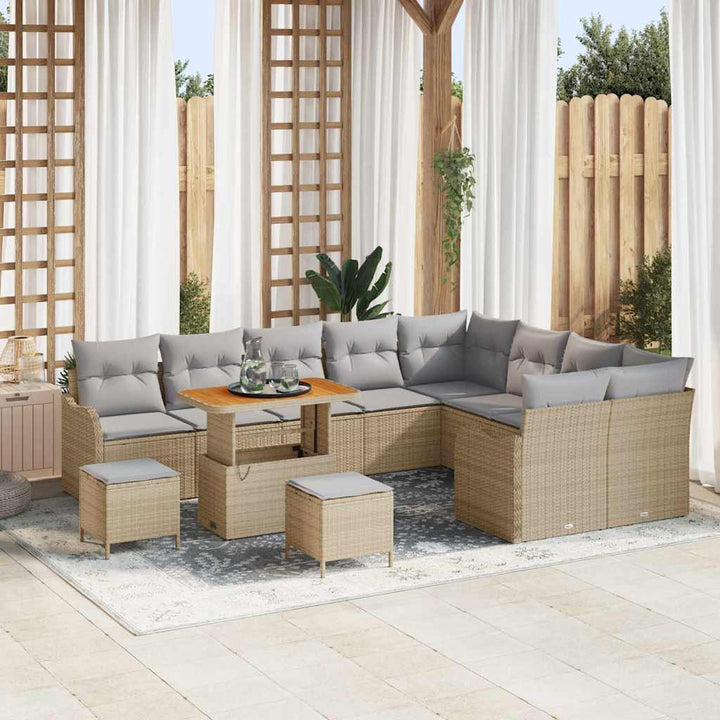 Havesofa Sæt med pude 12 pcs Beige polyrattan