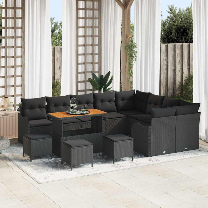Havesofa Sæt med pude 13 pcs Sort polyrattan