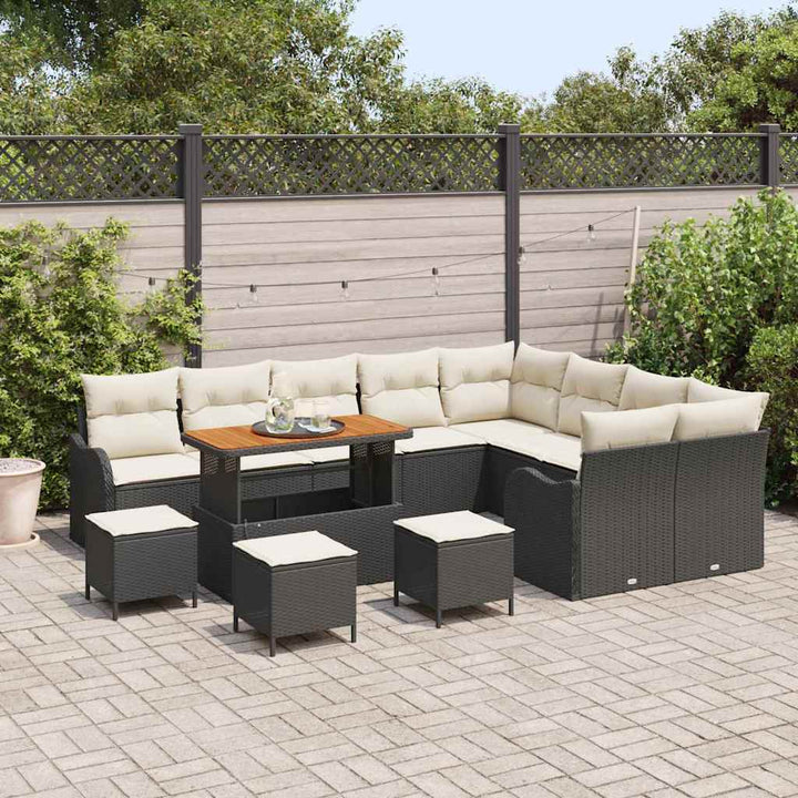 Havesofa Sæt med pude 13 pcs Sort polyrattan