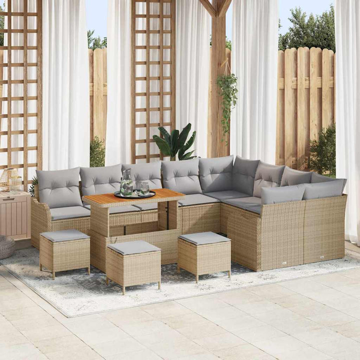Havesofa Sæt med pude 13 pcs Beige polyrattan