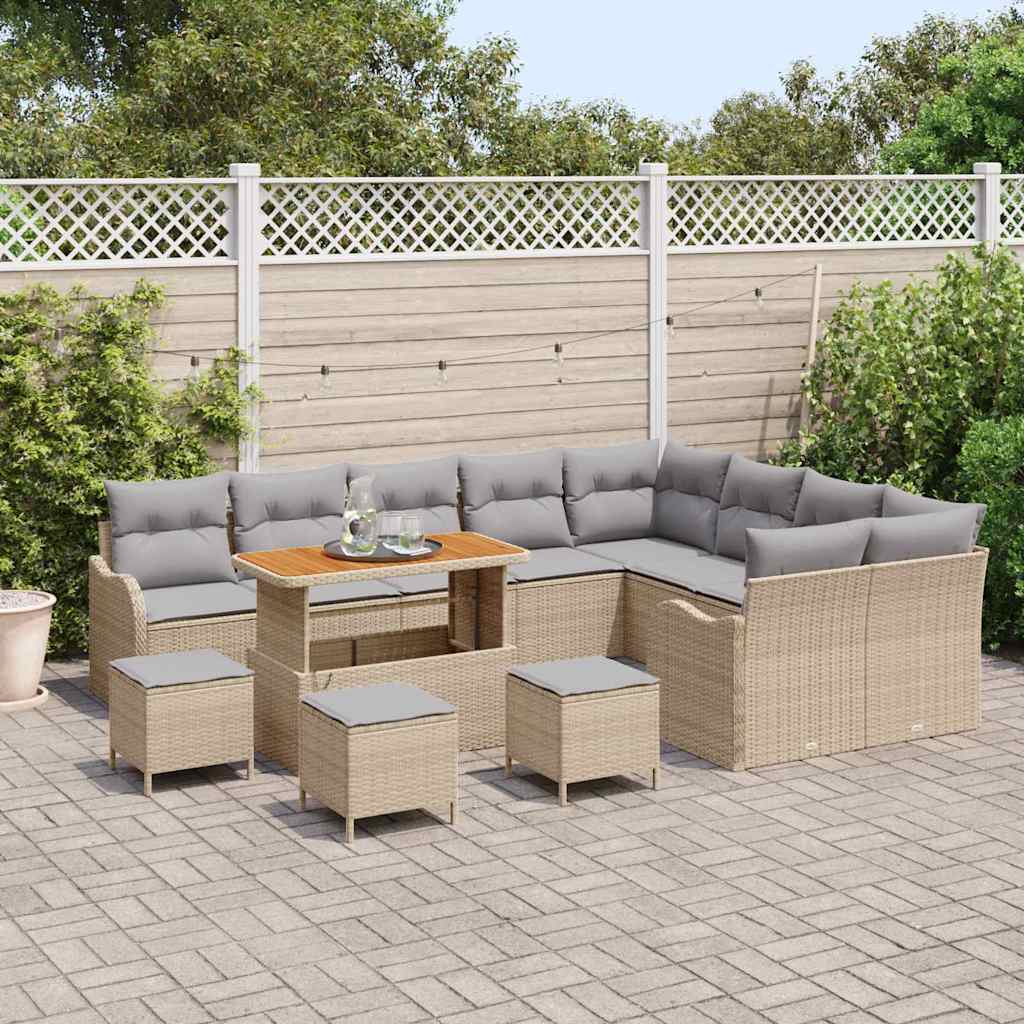 Havesofa Sæt med pude 13 pcs Beige polyrattan