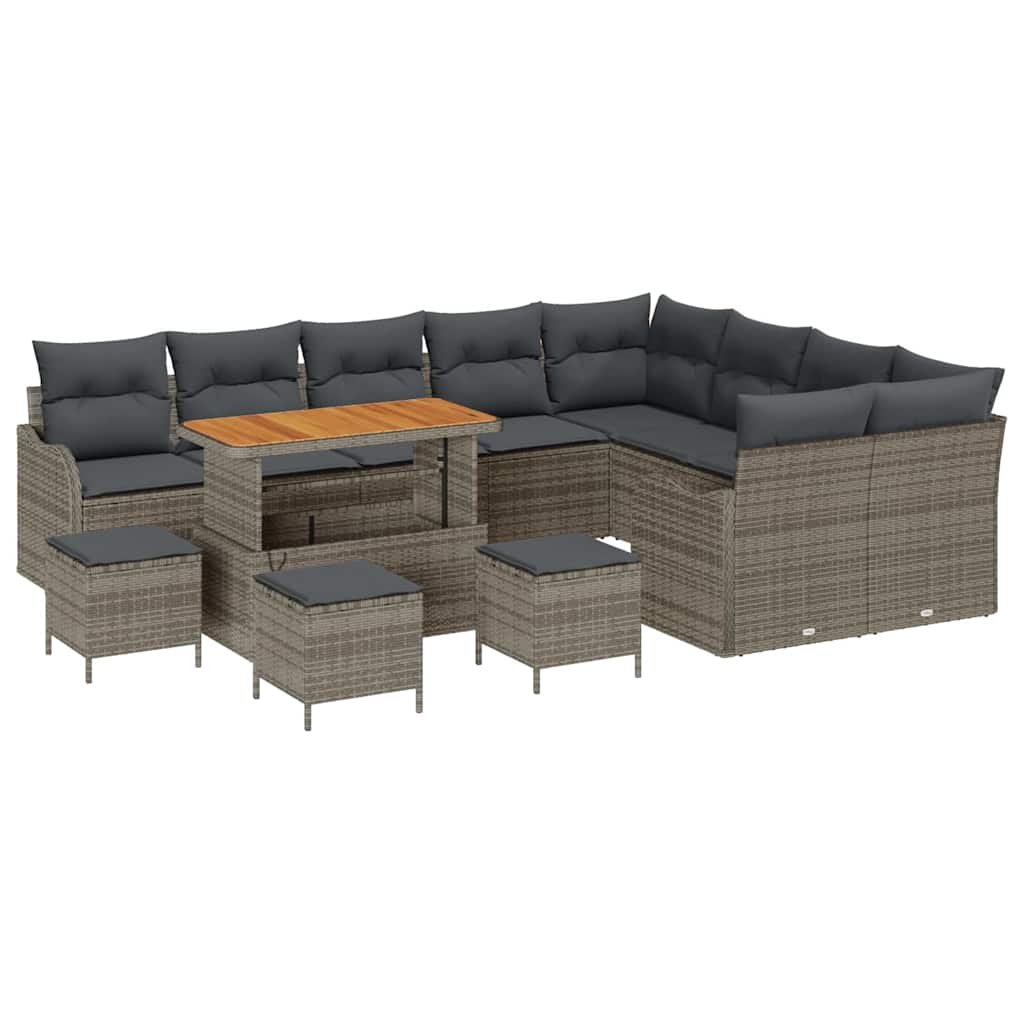 Havesofa Sæt med pude 13 pcs Grå polyrattan