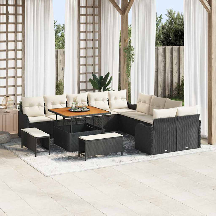 Havesofa Sæt 13 stk. Sort polyrattan