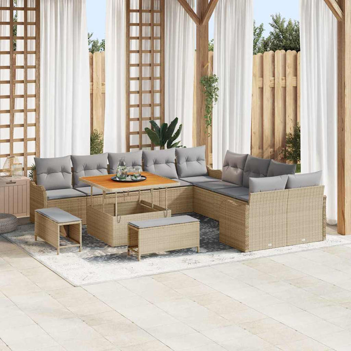 Havesofa Sæt med pude 13 pcs Beige polyrattan