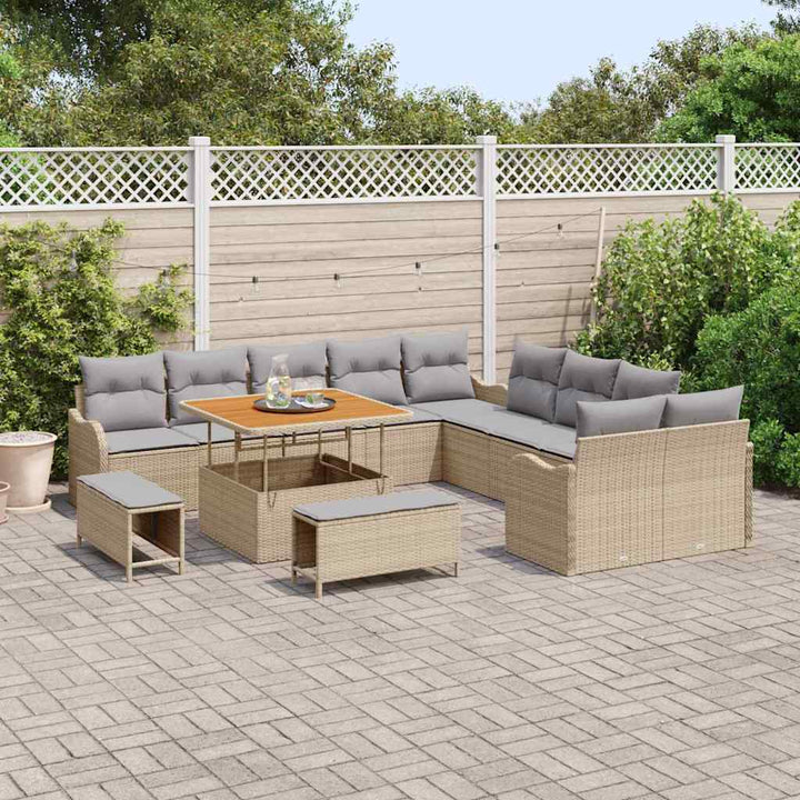 Havesofa Sæt med pude 13 pcs Beige polyrattan