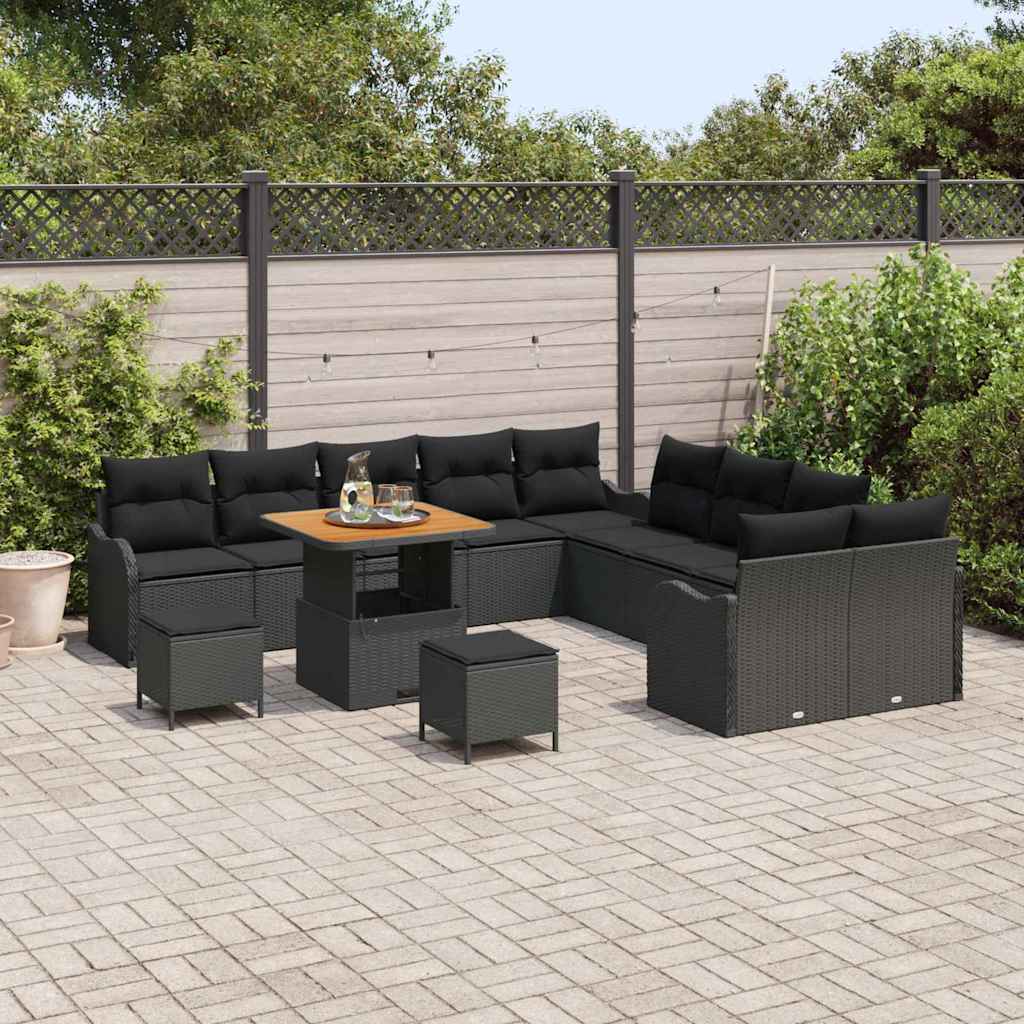 Havesofa Sæt med pude 13 pcs Sort polyrattan