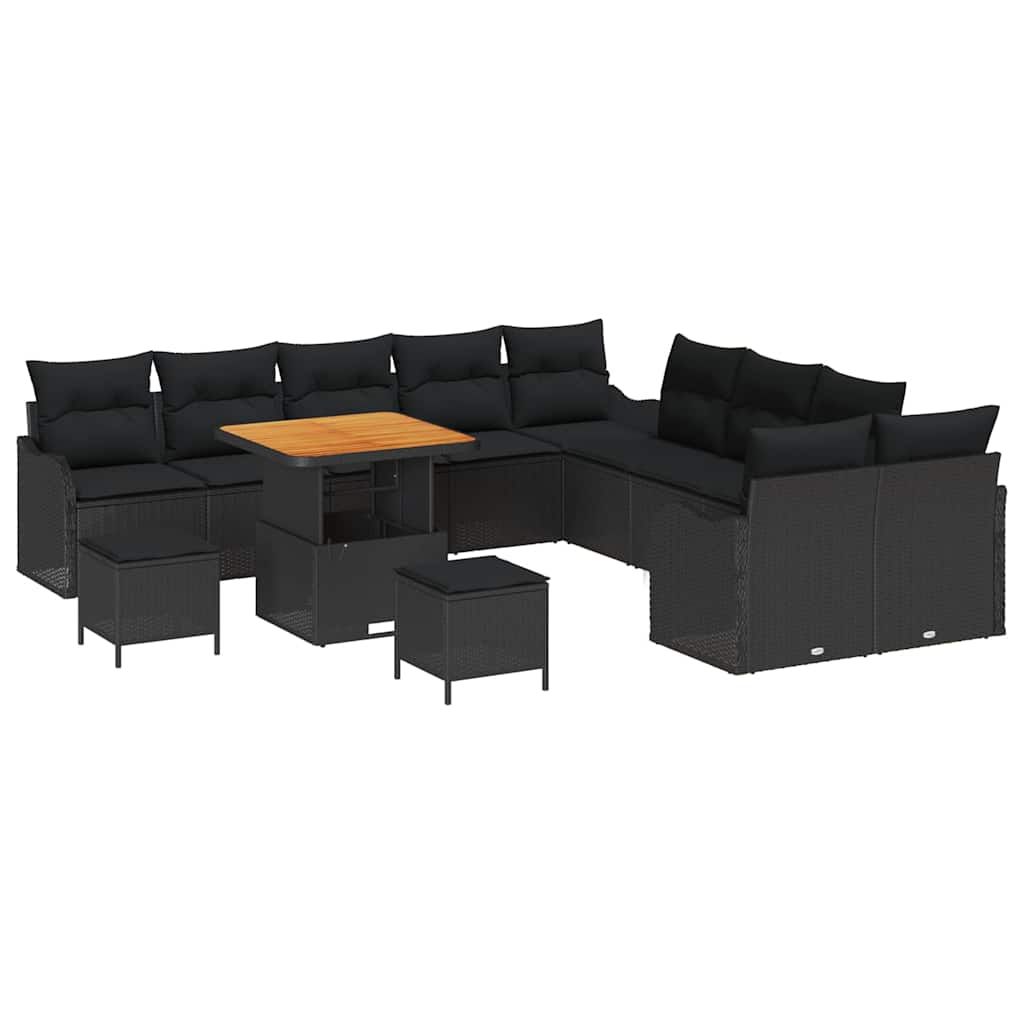 Havesofa Sæt med pude 13 pcs Sort polyrattan