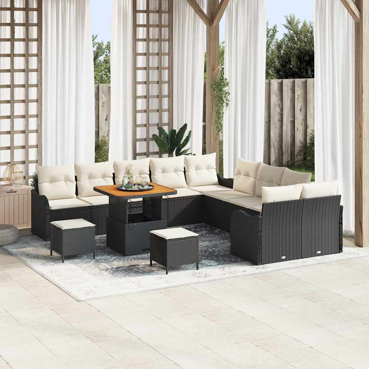 Havesofa Sæt 13 stk. Sort polyrattan