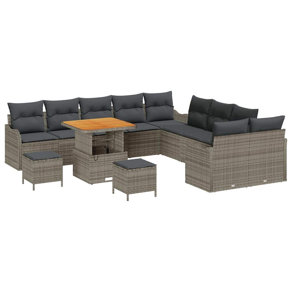 Havesofa Sæt med pude 13 pcs Grå polyrattan