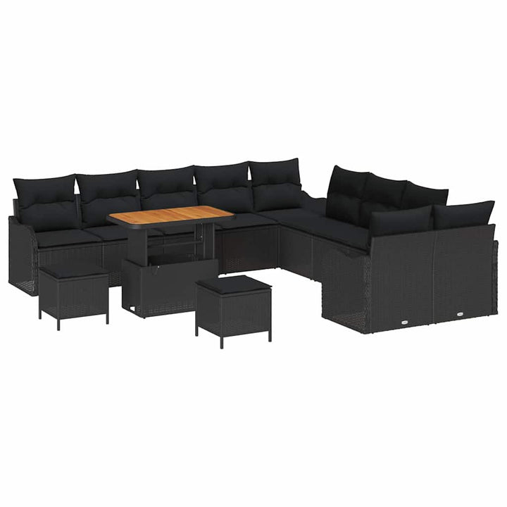 Havesofa Sæt 13 pcs Sort polyrattan