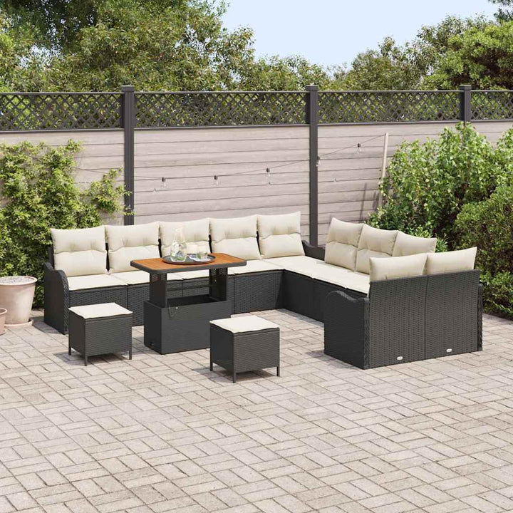 Havesofa Sæt 13 pcs Sort polyrattan