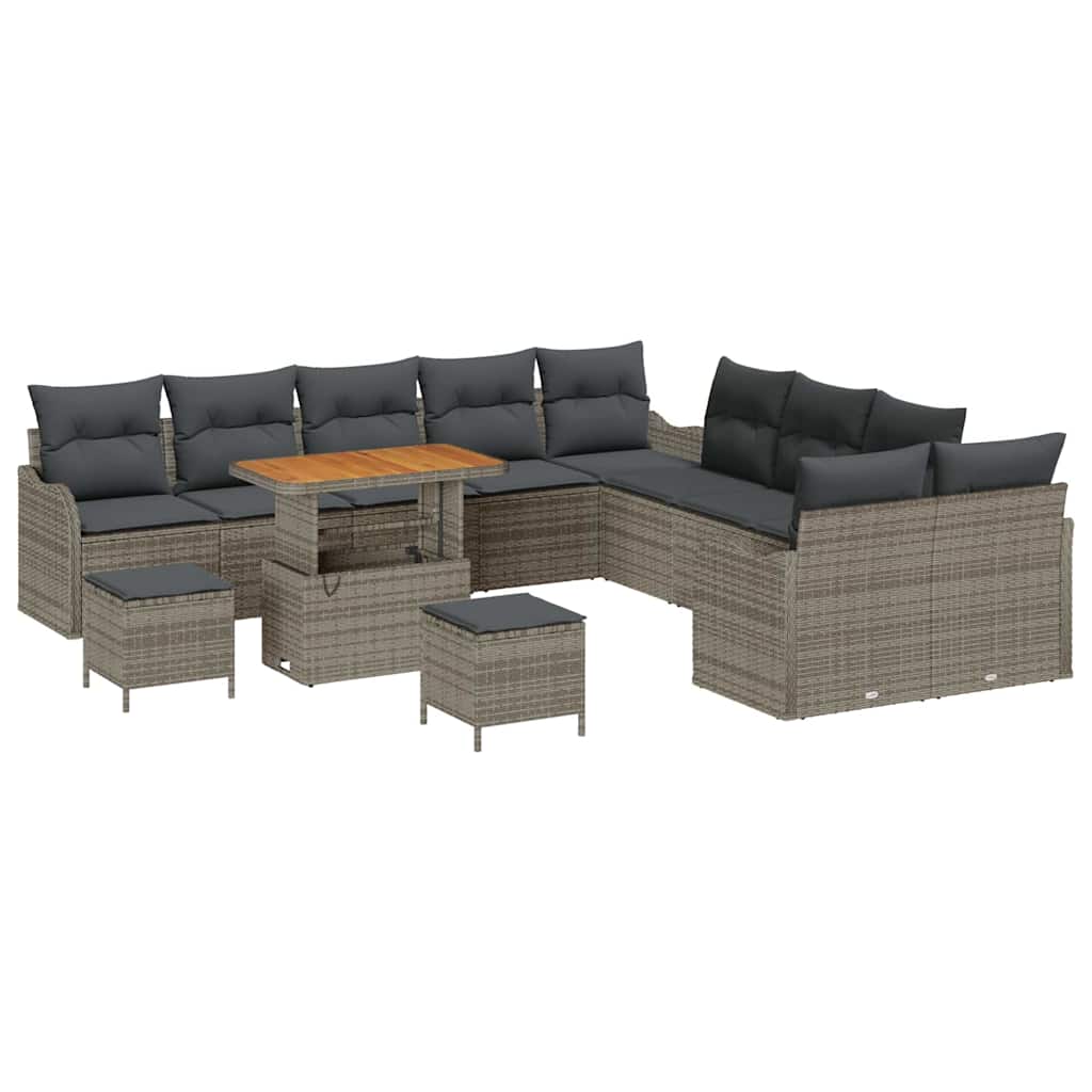 Havesofa Sæt med pude 13 pcs Grå polyrattan