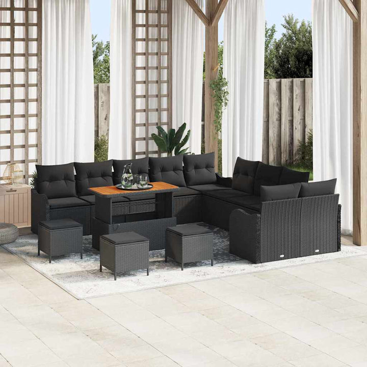 Havesofa Sæt med pude 14 pcs Sort polyrattan