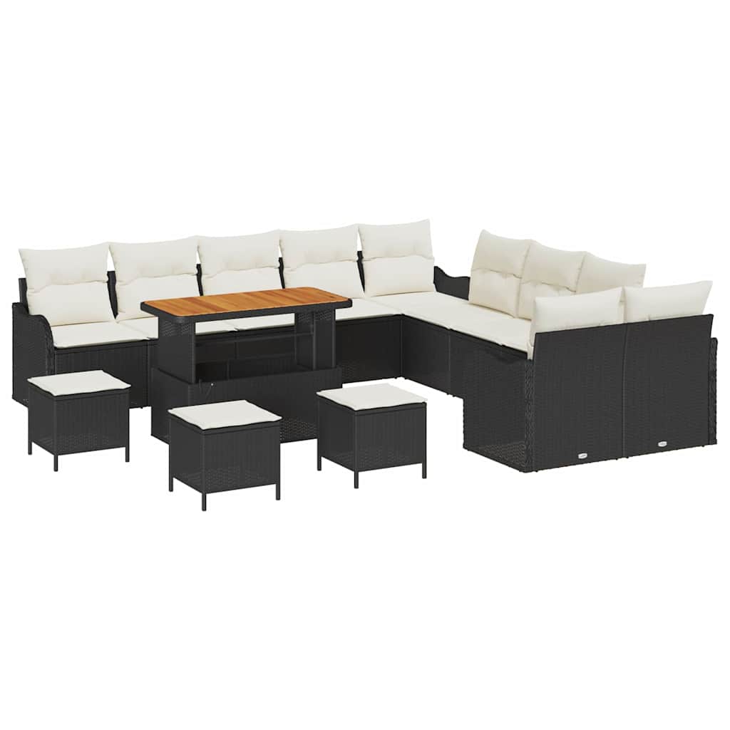 Havesofa Sæt 14 pcs Sort polyrattan
