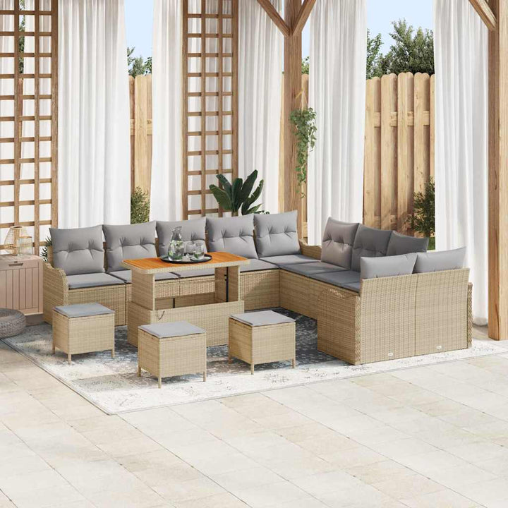 Havesofa Sæt 14 pcs Beige polyrattan